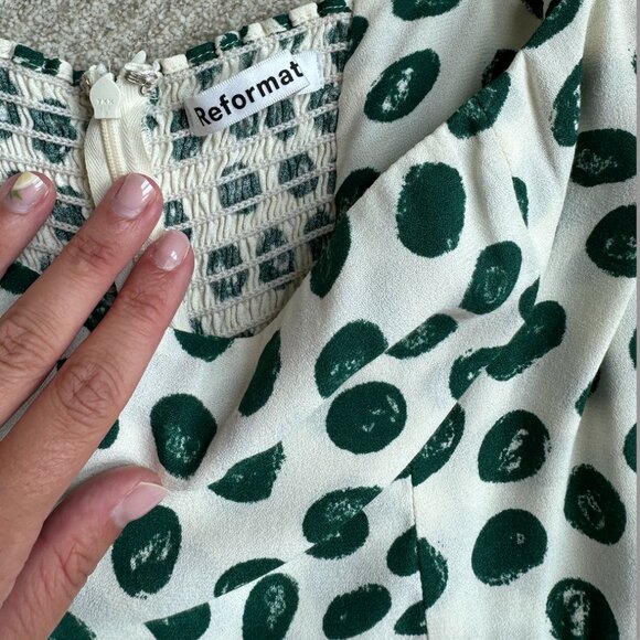 Reformation Hilda Midi Dress Tapioca Green Polka Dot Long Sleeves Wrap Style - Picture 6 of 7